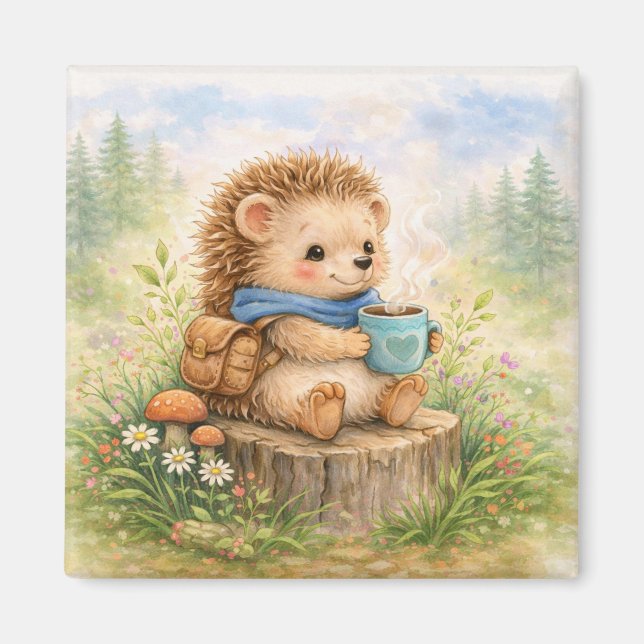 Süßer Igel mit Tasse Kühlschrank Magnet (Vorne)