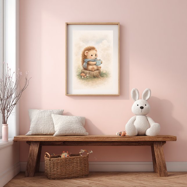 Süßer Igel mit Tasse Neutrales Kinderzimmer Poster (Von Creator hochgeladen)
