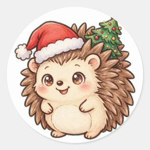 Süßer Igel Santa Hut Weihnachtsbaum Aufkleber