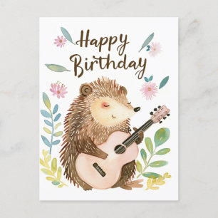 Süßer Igel spielt Gitarre zum Geburtstag Postkarte