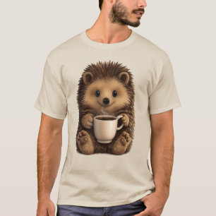 Süßer Igel trinkt Kaffeetasse - Lustiges Tier  T-Shirt