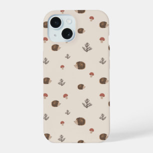 Süßer Igel und Pilze Wald Muster iPhone 15 Hülle