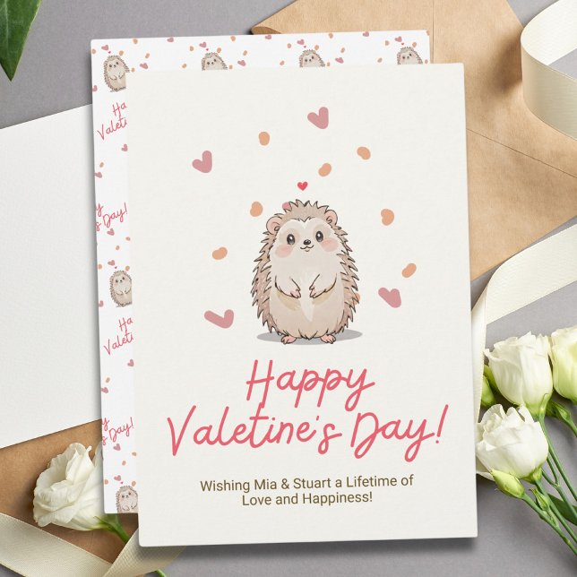 Süßer Igel Valentinstag Karte (Sweet Watercolor Hedgehog Valentine's Day Card)