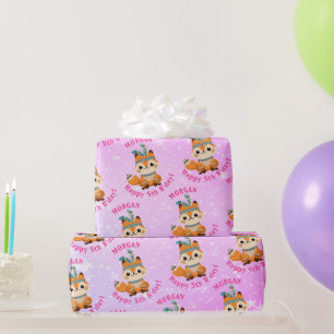 Süßer indischer Fuchs, Name & Geburtstag, Blassros Geschenkpapier