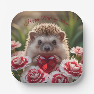 Süßer Januar-Igel mit Granat-Herz Pappteller