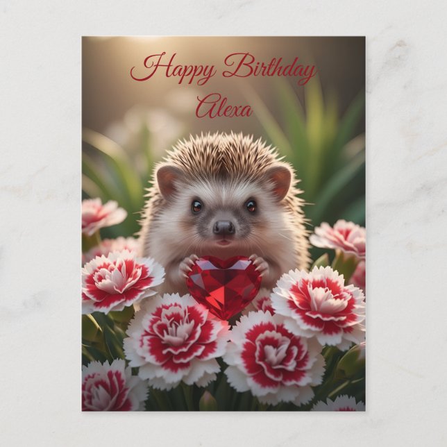 Süßer Januar-Igel mit Granatherz Postkarte (Vorderseite)