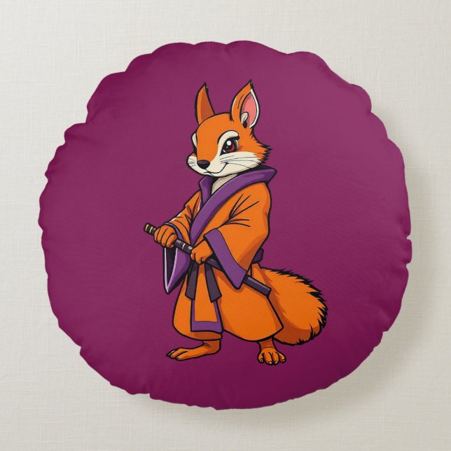 Süßer japanischer Samurai-Eichhörnchen Rundes Kissen (Vorderseite)