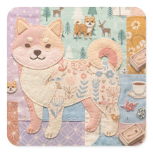 Süßer japanischer Shiba Inu Patchwork Blumenmuster