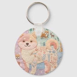 Süßer japanischer Shiba Inu Patchwork Blumenmuster Schlüsselanhänger