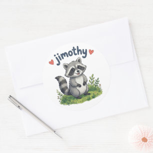 Süßer Jimothy Waschbär im Garten mit Herzen Runder Aufkleber