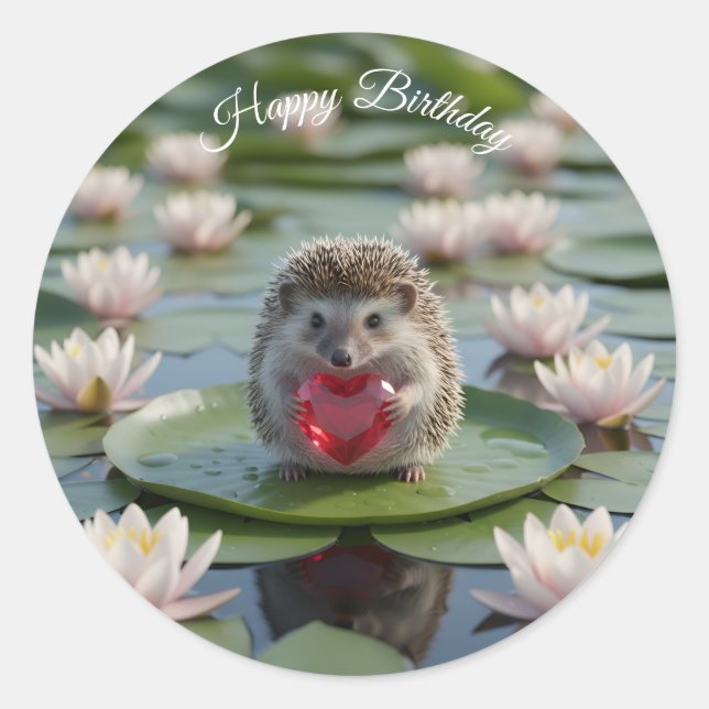 Süßer Juli-Igel mit Rubin-Herz Runder Aufkleber (Vorderseite)