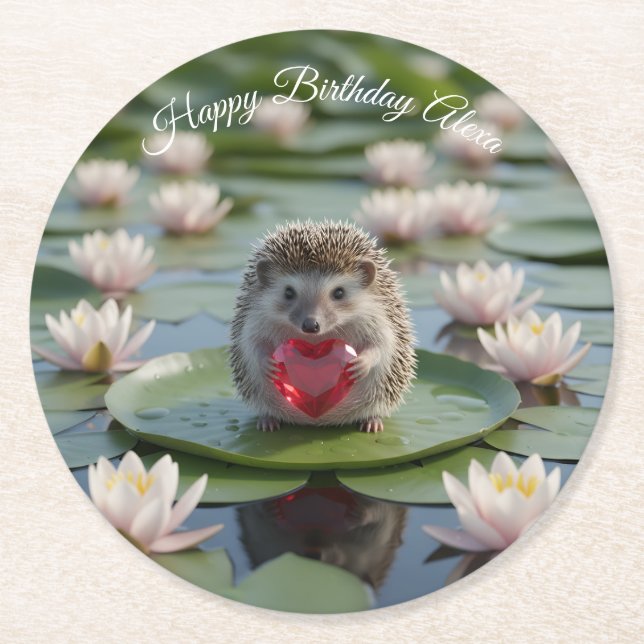 Süßer Juli-Igel mit Rubin-Herz Runder Pappuntersetzer (Vorderseite)