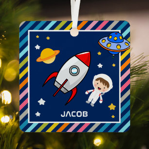 Süßer Junge Astronaut Weltraum Rakete Kinderzimmer Ornament Aus Metall