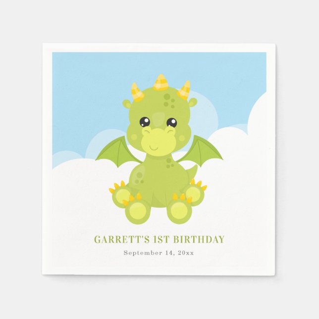 Süßer Junge Drache 1. Geburtstag Serviette (Vorderseite)