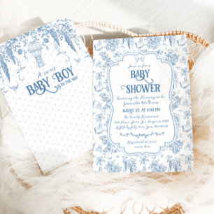 Süßer Junge Dusty Blue Whimsical Blumen-Baby-Party Einladung