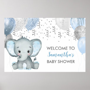 Süßer Junge Elefant Ballons Baby Shower Poster