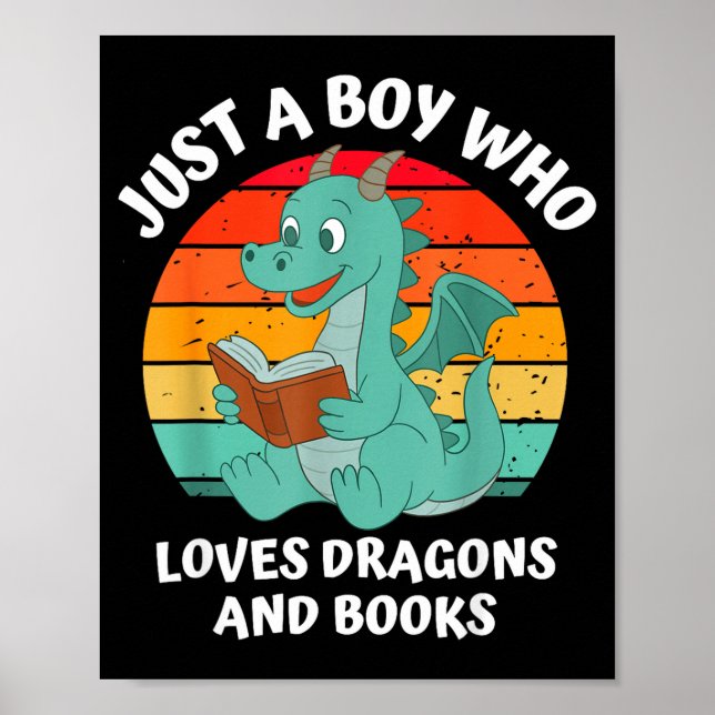 Süßer Junge liebt Drachen-Bücher für Kinder Poster (Vorne)