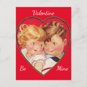 Süßer Junge & Mädchen Herz Vintage Valentinstag Po Postkarte