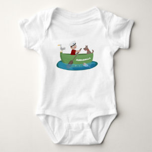 Süßer Junge Matrose und Hund rudern Boot Cartoon Baby Strampler