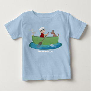 Süßer Junge Matrose und Hund rudern Boot Cartoon Baby T-shirt