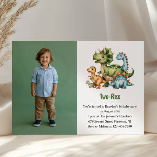 Süßer Jungen-Dinosaurier-Foto-Kinder-2. Geburtstag Einladung