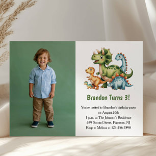 Süßer Jungen-Dinosaurier-Foto-Kinder-3. Geburtstag Einladung