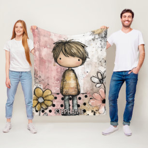 Süßer Jungenentwurf - rosa Florales & Senfgelb Fleecedecke