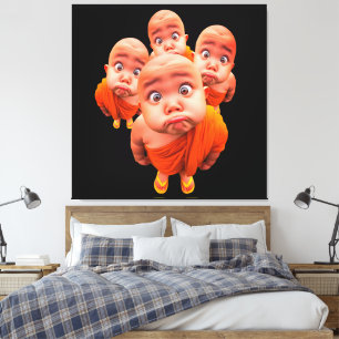 Süßer junger Mönch minimalistischer orangefarbener Leinwanddruck