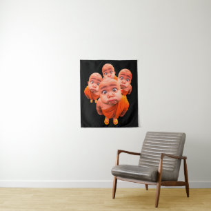 Süßer junger Mönch minimalistischer orangefarbener Wandteppich