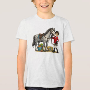 Süßer junger Reiter mit Dapple-Grau-Pferd-Kunst Tri-Blend Shirt