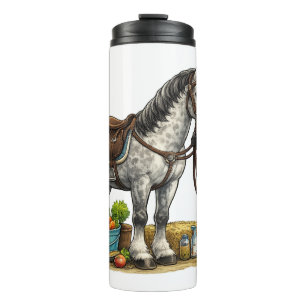 Süßer junger Reiter mit dapplegrauem Pferd Kunst Thermosbecher
