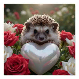 Süßer Juni-Igel mit Perlenherz Poster
