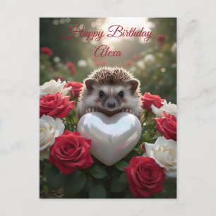 Süßer Juni-Igel mit Perlenherz Postkarte