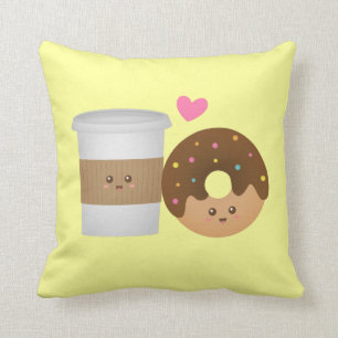 Süßer Kaffee und Donut verliebt, perfektes Paar Kissen