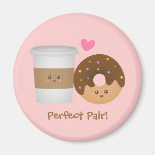 Süßer Kaffee und Donut verliebt, perfektes Paar Magnet
