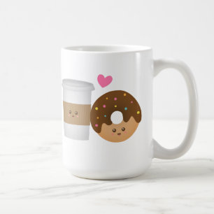 Süßer Kaffee und Donut verliebt, perfektes Paar Tasse