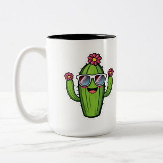 Süßer Kaktus PNG - Kawaii Blumenkaktus mit Sonnenb Zweifarbige Tasse