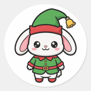Süßer Kaninchen-Elf Weihnachten Runder Aufkleber