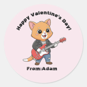Süßer Katz-Gitarrenspieler zum Valentinstag Runder Aufkleber