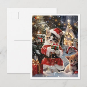 Süßer Katz Santa Frohe Weihnachten Postkarte
