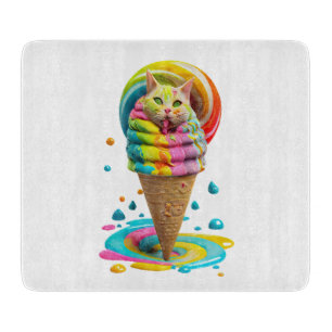 Süßer Katzen-Eiscreme-Waffel-Kegel bunt Schneidebrett