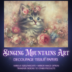 Süßer Katzen Garten Blumen Möbel DIY Decoupage Seidenpapier