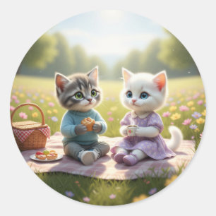 Süßer Katzenaufkleber Tom & Luna Frühjahrsdesign Runder Aufkleber