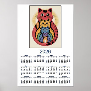 Süßer Katzenfamilienkalender für 2026 Poster