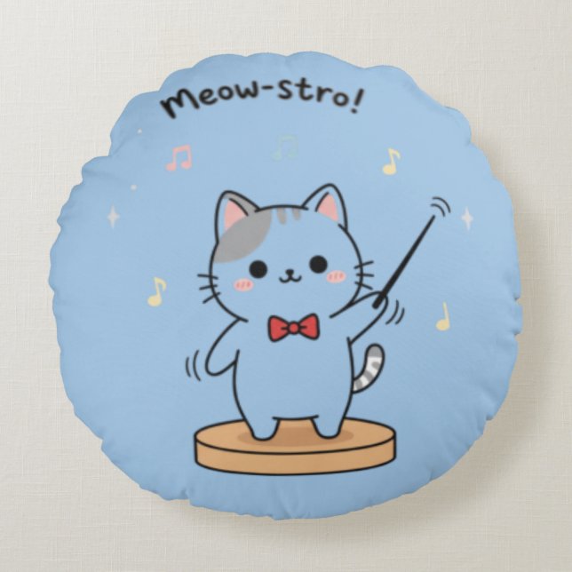 Süßer Katzenorchesterdirigent  Rundes Kissen (Vorderseite)