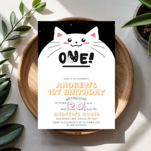 Süßer Katzenrahmen funkelnde Sterne 1. Geburtstag Einladung