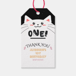 Süßer Katzenrahmen funkelnde Sterne 1. Geburtstag Geschenkanhänger