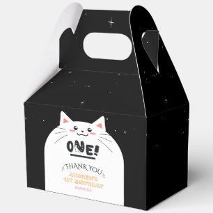 Süßer Katzenrahmen funkelnde Sterne 1. Geburtstag Geschenkschachtel