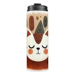 Süßer Katzenwald Herbstlandschaft Schlafende Kitty Thermosbecher