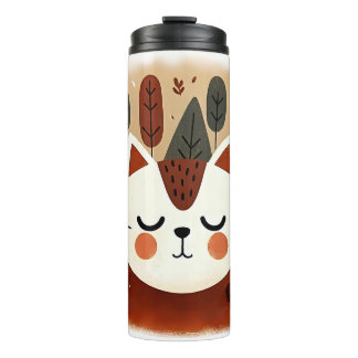Süßer Katzenwald Herbstlandschaft Schlafende Kitty Thermosbecher